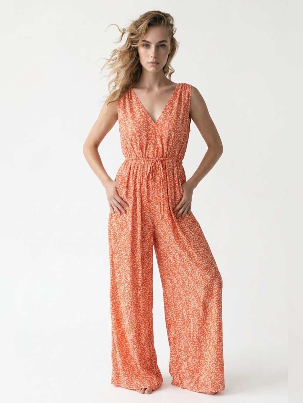 Vanessa Bruno Orange Floral Wide-Leg Jumpsuit – Size Small